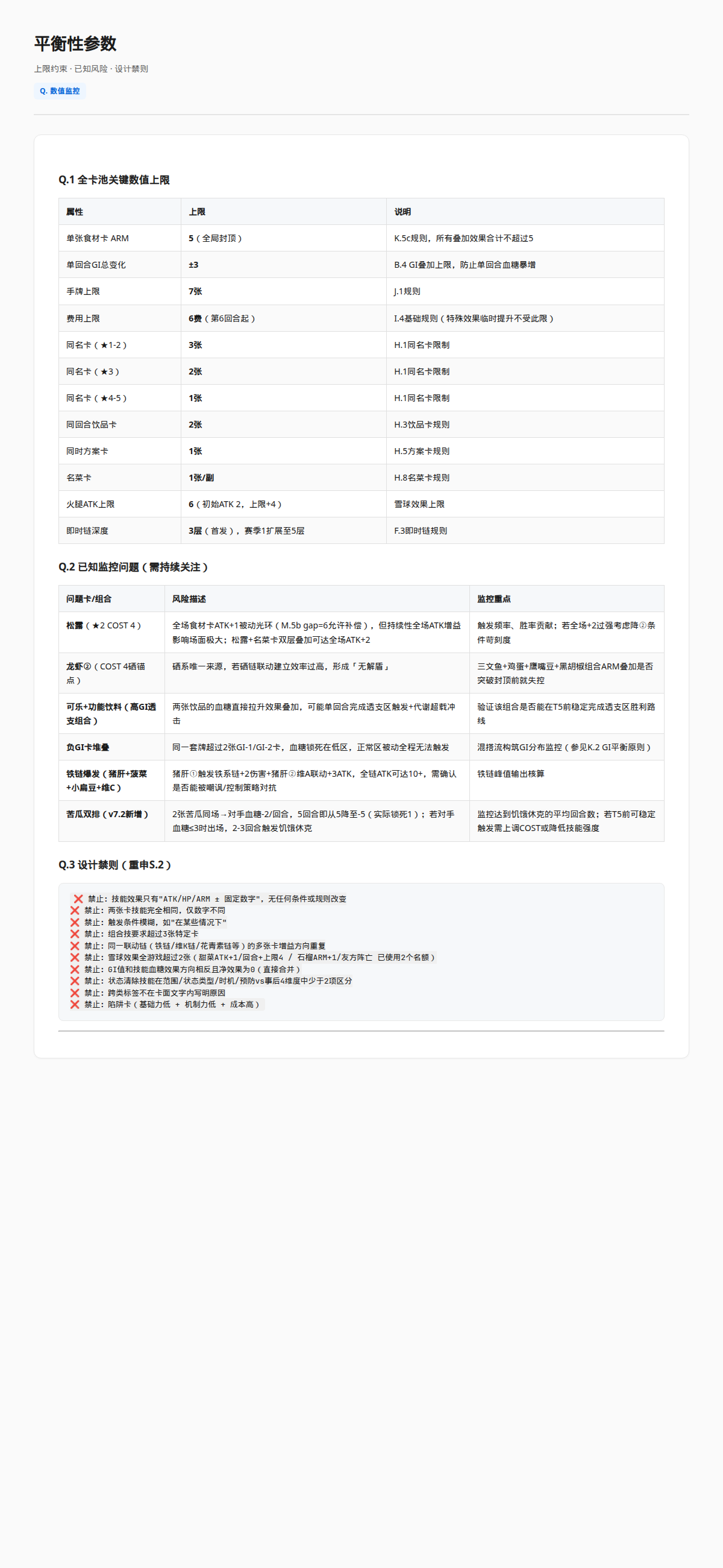 Balance parameters and design constraints