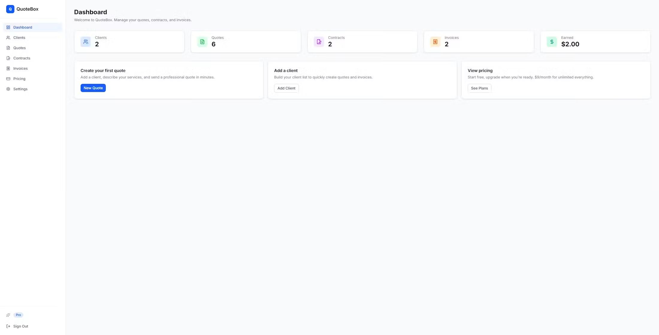 QuoteBox dashboard