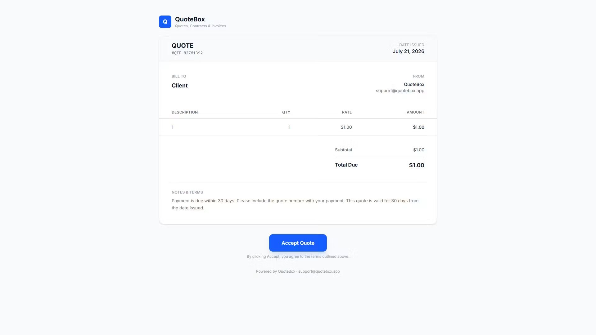 QuoteBox client quote page